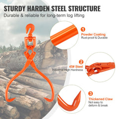 Heavy-duty steel log skidding tongs with a 20" opening and 772 lbs capacity.