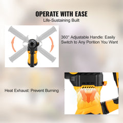 Orange 1500W rotary hammer drill with 360-degree adjustable handle and heat exhaust vent.