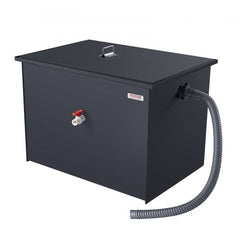 Bostome 50LB commercial grease interceptor trap made of carbon steel with a 19.28 GPM flow rate.