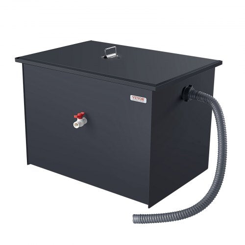 Bostome 30lbs commercial grease interceptor trap made of carbon steel with threaded outlets.