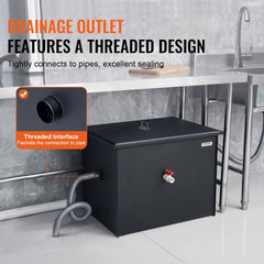 Bostome 30lbs commercial grease interceptor trap made of carbon steel with threaded outlets.