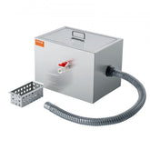Stainless steel grease trap with dual-path filtration and leak-proof design for kitchens.