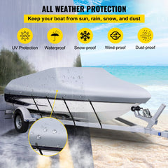 Heavy duty 210D marine grade cover for 14-16ft V-Hull boats, water resistant and UV protected.