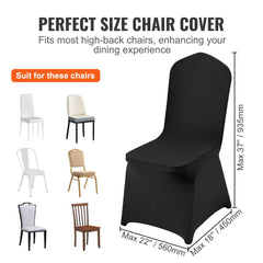 Black stretch spandex chair cover fitting high-back chairs up to 22x18x37 inches.