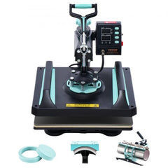 Bostome 5-in-1 heat press machine in black and green with 12x15-inch platen and accessories.