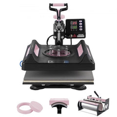 Bostome 5-in-1 black heat press machine with 15x15in platen and 30oz tumbler attachment.