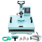 Bostome 8-in-1 heat press machine in green with 15x15" plate and tumbler press attachment.