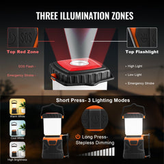 Battery-powered Bostome LED camping lantern with four light modes and a foldable hook.