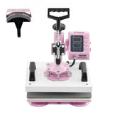 Bostome 12x10 heat press machine in pink with a pull-out drawer and 360° swing arm.