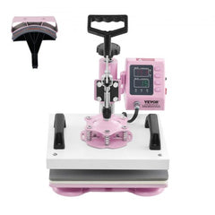Bostome 12x10 heat press machine in pink with a pull-out drawer and 360° swing arm.