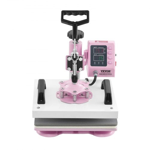 Pink heat press machine with digital control for t-shirt designs and user-friendly operation.