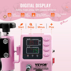 Bostome 12x10in pink heat press machine with digital control and user-friendly pull-out drawer.