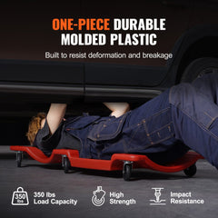 Bostome 40-inch mechanic creeper with ergonomic design, headrest, and six swivel casters.