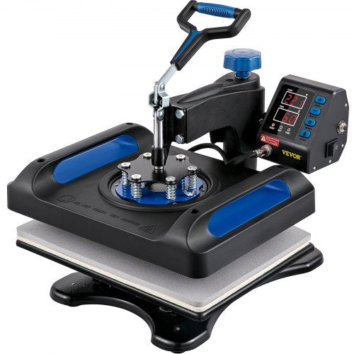 A 12x15 heat press machine with a 360° swing away design and digital temperature control.