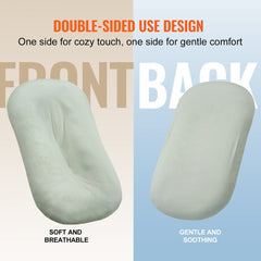 Double-sided infant lounger with one cozy soft side and one gentle soothing side.