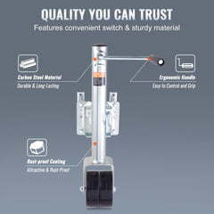 Bostome 1500lb trailer jack with bolt-on swivel design and PP wheels for easy maneuvering.