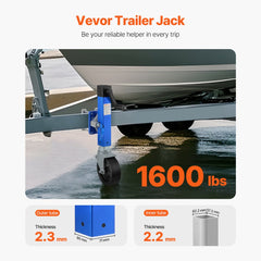 Heavy duty swivel boat trailer tongue jack with 1600 lbs capacity and corrosion-resistant design.