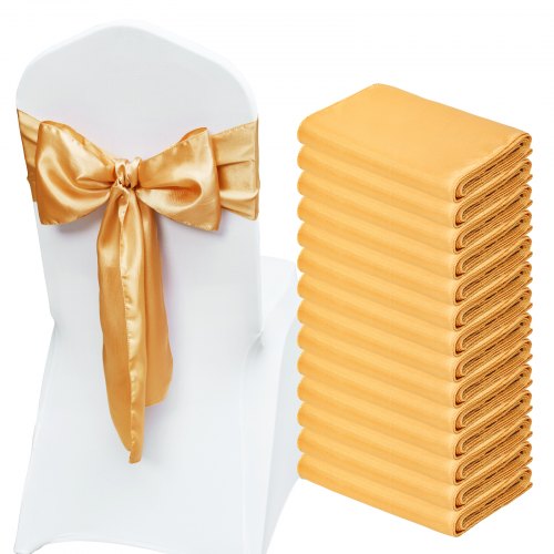 Gold spandex chair sashes in a box of 50, designed for elegant event decor.