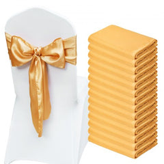 Gold spandex chair sashes in a box of 50, designed for elegant event decor.
