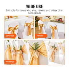 Bostome Gold spandex chair sashes in a pack of 50, designed for elegant events and ceremonies.