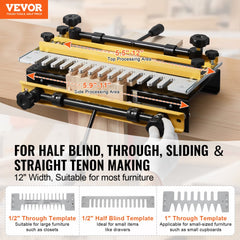 Bostome 12" dovetail jig router with three templates and four router bits for woodworking.