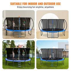 14FT trampoline with enclosure net, ladder, and sturdy design for safe jumping.