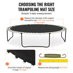 Bostome 12ft trampoline mat with 72 V-rings and durable UV-resistant PP material.