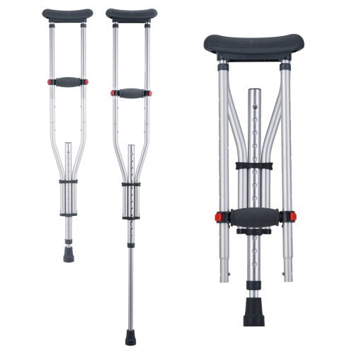 Bostome underarm crutches in aluminum alloy with 13-level height adjustment and soft pads.
