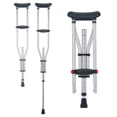 Bostome underarm crutches in aluminum alloy with 13-level height adjustment and soft pads.