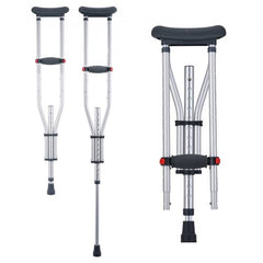 Bostome underarm crutches in aluminum alloy with 13-level height adjustment and soft pads.
