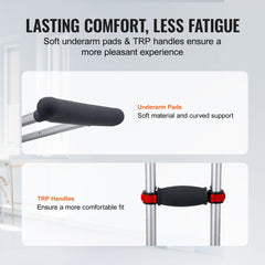 Bostome underarm crutches in aluminum alloy with 13-level height adjustment and soft grips.