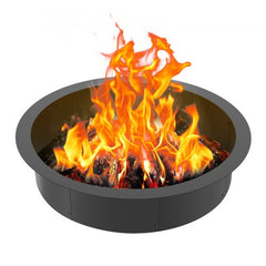 Black 40-inch round steel fire pit ring with a matte finish and modular design for easy assembly.