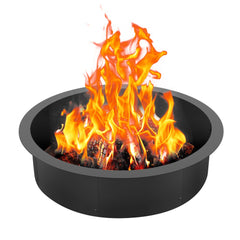 Round black steel fire pit ring with a 35-inch diameter for DIY campfire use.