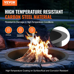 40-inch round steel fire pit ring liner, 8.5 inches high, made of high-temperature resistant carbon steel.