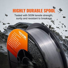 A 10 lb spool of 0.035-inch Bostome E71T-GS flux core MIG welding wire on an orange label.