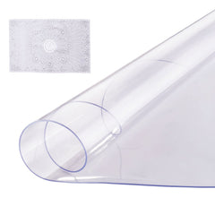 42-inch round clear PVC table protector, 2.0mm thick, shown flat and rolled.