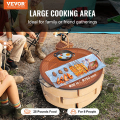 Heavy duty 30-inch round fire pit grill grate made of rust-proof steel with a diamond mesh design.