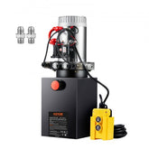 Bostome 12V 6-quart double-acting hydraulic power unit with pump, reservoir, and yellow control pendant.