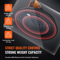 Two 8-inch glass suction cup lifters with 615 lbs capacity, shown with load specs and NBR material.