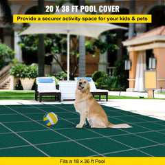 Bostome 20x38 ft inground pool safety cover in mesh polypropylene with a right step design.