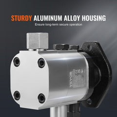 Silver aluminum hydraulic pump with sturdy alloy housing, ports, and mounting bracket.