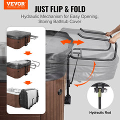 Bostome hydraulic hot tub cover lift with adjustable 33.1-41.3 inch height and flip-fold mechanism.