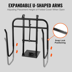 Bostome hydraulic hot tub cover lift with adjustable U-shaped arms and snap lock positioning.