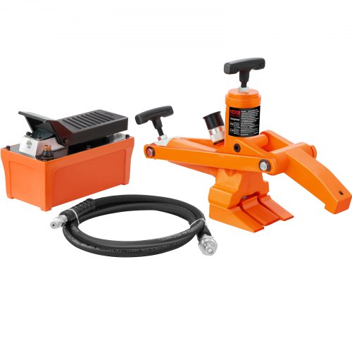 Heavy-duty steel foot pump hydraulic tire bead breaker with a 71.3-inch hose and claw grip.