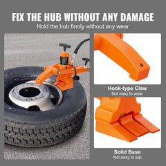Heavy-duty steel hydraulic tire bead breaker with a foot pump and 71.3-inch hose.