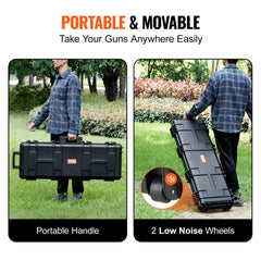 Bostome 42" tactical hard rifle case with wheels, waterproof and crushproof design.