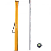 Orange carry bag with 16ft aluminum telescopic leveling rod and bubble level.