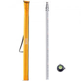 Bostome 25ft telescopic grade rod with dual-sided scales and six adjustable aluminum sections.