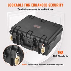 Black waterproof hard pistol case with adjustable foam and TSA approved design.