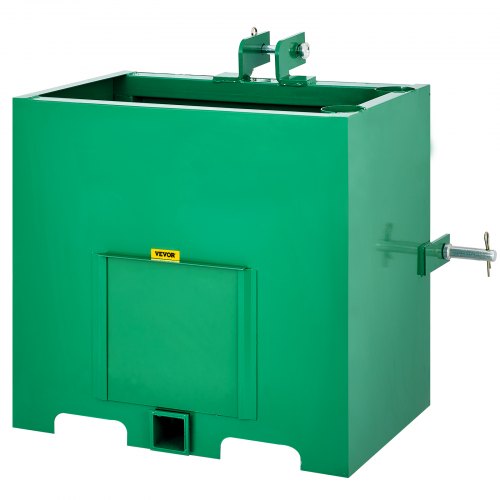 Green steel 3-point ballast box with 800 lbs capacity and 5 cu ft volume.